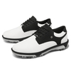 Men's Black & White Leather Spiked Golf Shoes, Waterproof Professional Golf Footwear