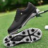 Mens Classic Black Golf Sneakers, Non-Slip Spiked Golf Shoes for Golf Course