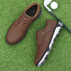Men's Brown Leather Spiked Golf Shoes, Waterproof Professional Golf Footwear