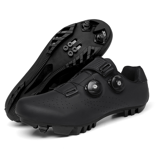 Men's Black Road Cycling Shoes with Cleats, Professional Breathable Bike Sneakers for SPD & Look Delta