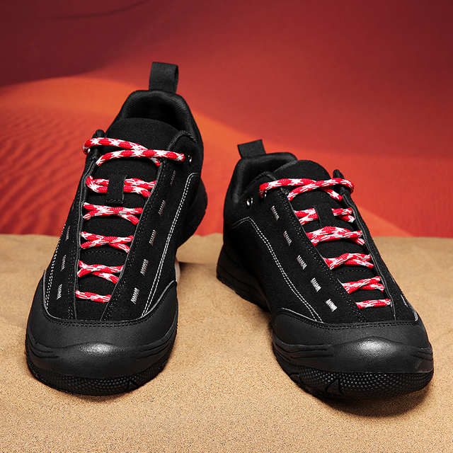 Trail Titan Non-Slip Hiking Shoes for Men – Black with Red-White Laces