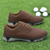 Men's Brown Leather Spiked Golf Shoes, Waterproof Professional Golf Footwear